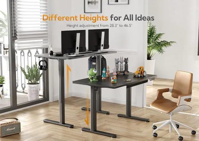 Alt view image 3 of 7 - Electric Standing Desk with Drawer 48 x 24 Inch Black | Metal steel frame, supports 176 lbs, 28.35 to 46.46 inch height range, 3 memory settings, 45 dB motor