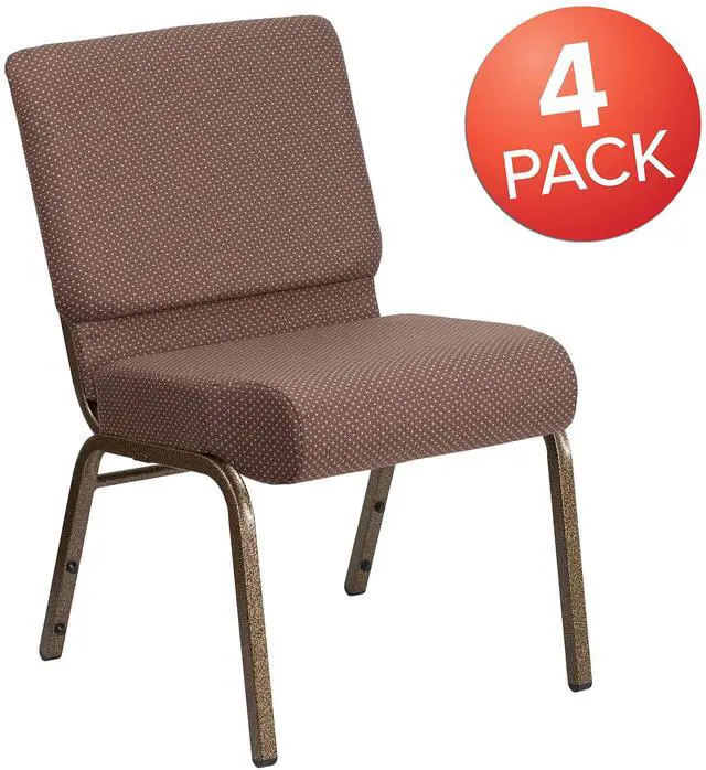 Alt view image 5 of 7 - Brown Dot 21" W Stacking Church Chair, 4-Pack | Gold Vein Frame, Fabric Upholstery