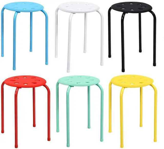 Main image of 17.5-inch Height 6-Pack Round Plastic Stack Stools, Colorful | Backless School Classroom Decoration Stools with Metal Frame, Portable Stackable Chairs for Kids Children Students