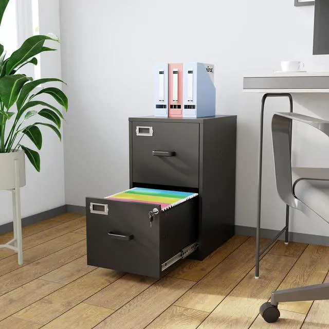 Alt view image 2 of 5 - 2 Drawer File Cabinet with Lock,Black Metal Vertical File Cabinets for Letter Size, Filing Cabinets for Home Office, Under Desk File Cabinet, Easy Assemble