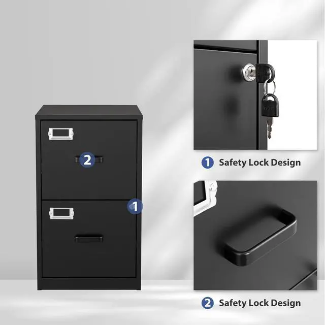 Alt view image 5 of 5 - 2 Drawer File Cabinet with Lock,Black Metal Vertical File Cabinets for Letter Size, Filing Cabinets for Home Office, Under Desk File Cabinet, Easy Assemble
