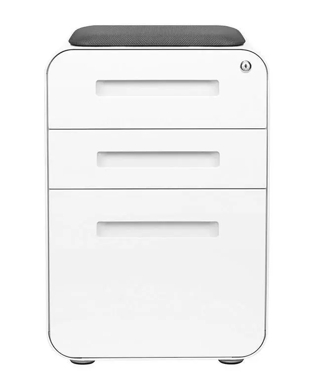 Alt view image 5 of 7 - STOCKPILE Curve Seated 3-Drawer Mobile File Cabinet with Removable Magnetic Cushion Seat - Metal Filing Cabinet, Pre-Assembled, White with Dark Grey Cushion