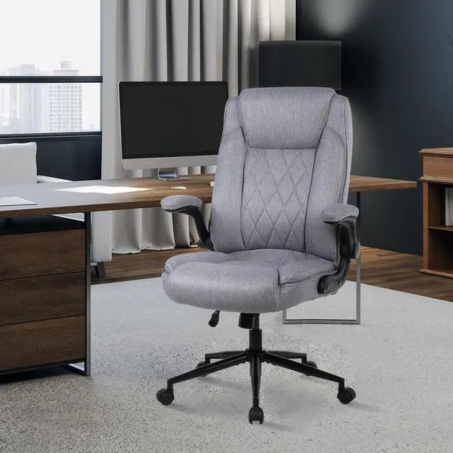 Main image of Big and Tall Fabric Office Chair 500lbs with Flip Up Arms | High Back Office Desk Chair with 120° Tilt Rock,Computer Desk Chair with Adjustable Height-light Grey