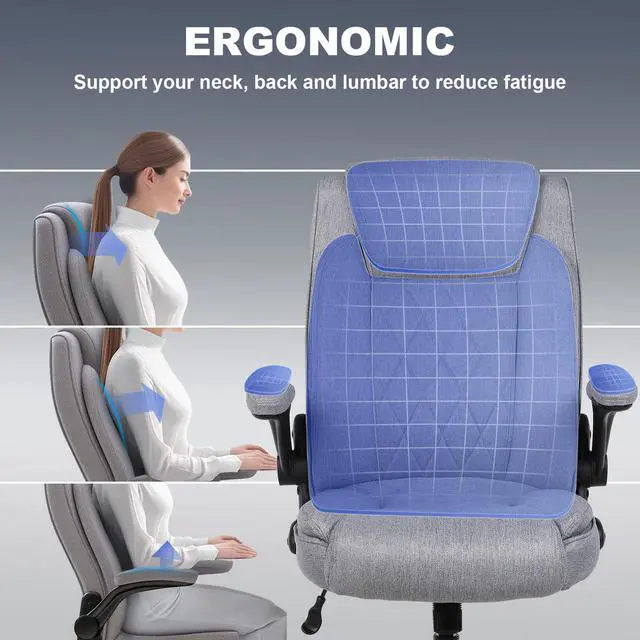 Alt view image 6 of 7 - Big and Tall Fabric Office Chair 500lbs with Flip Up Arms | High Back Office Desk Chair with 120° Tilt Rock,Computer Desk Chair with Adjustable Height-light Grey