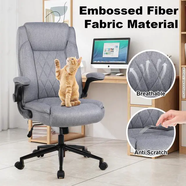 Alt view image 5 of 7 - Big and Tall Fabric Office Chair 500lbs with Flip Up Arms | High Back Office Desk Chair with 120° Tilt Rock,Computer Desk Chair with Adjustable Height-light Grey