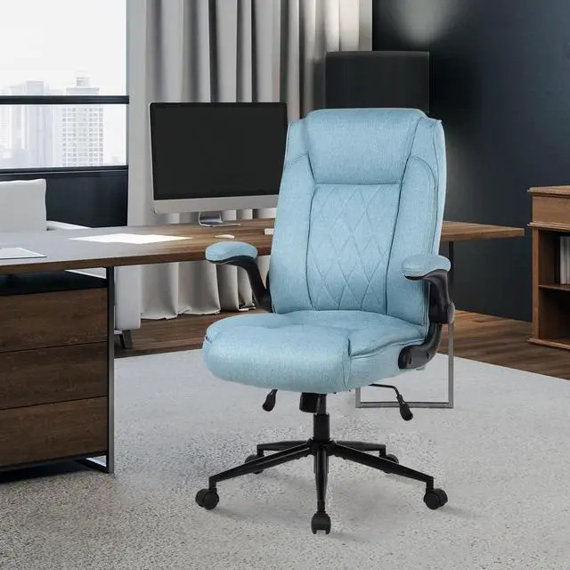 Main image of Big and Tall Fabric Office Chair 500lbs with Flip Up Arms | High Back Office Desk Chair with 120° Tilt Rock,Computer Desk Chair with Adjustable Height- Blue