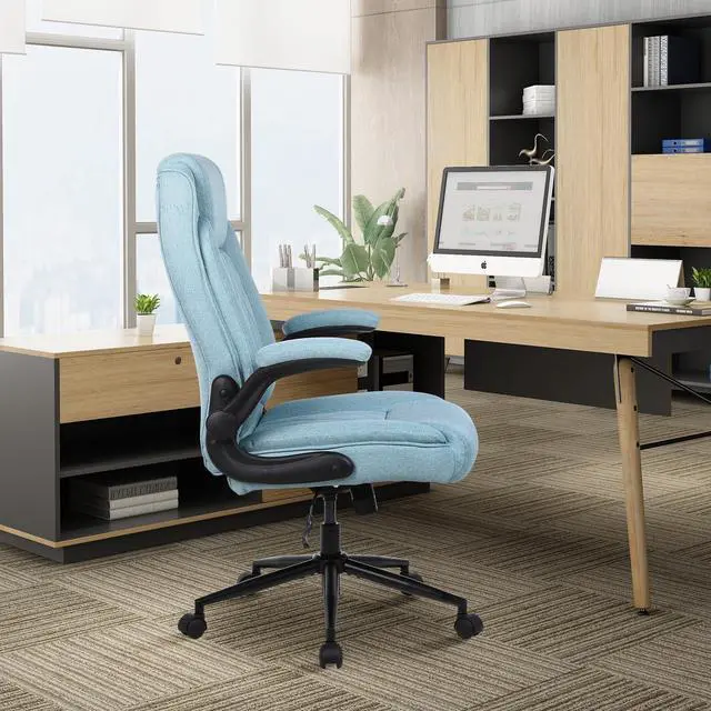 Alt view image 3 of 7 - Big and Tall Fabric Office Chair 500lbs with Flip Up Arms | High Back Office Desk Chair with 120° Tilt Rock,Computer Desk Chair with Adjustable Height- Blue