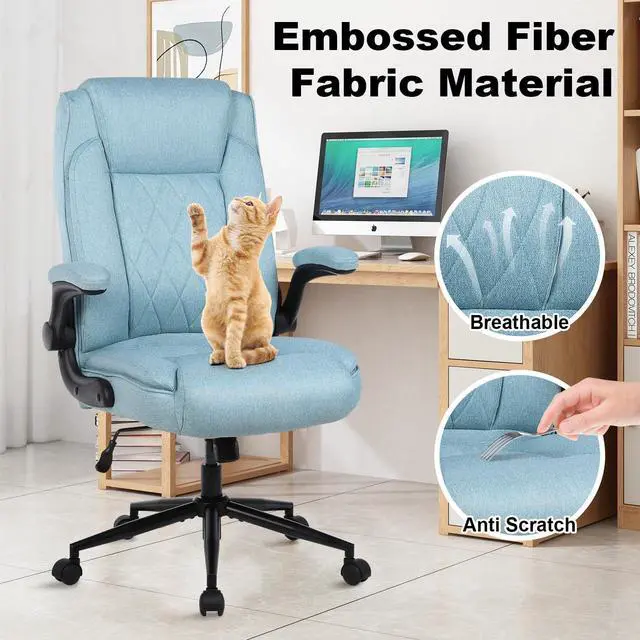 Alt view image 5 of 7 - Big and Tall Fabric Office Chair 500lbs with Flip Up Arms | High Back Office Desk Chair with 120° Tilt Rock,Computer Desk Chair with Adjustable Height- Blue