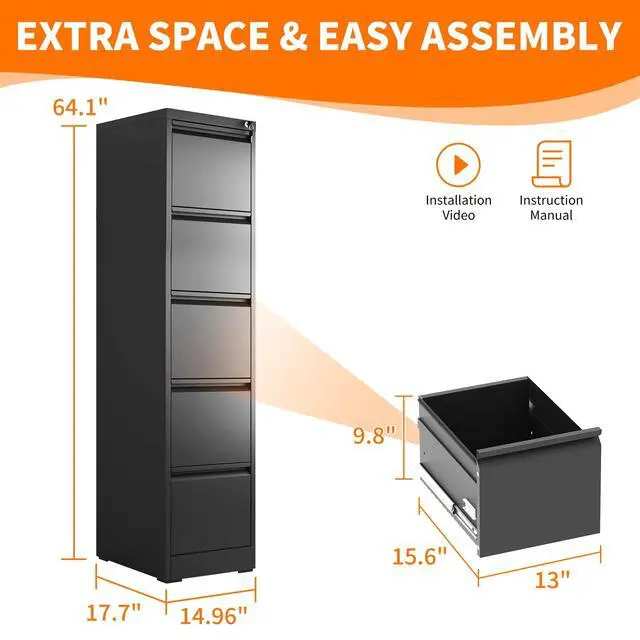 Alt view image 3 of 6 - Metal File Cabinet with Drawer Heavy Duty Locking File Cabinets | Home Office Steel Filing Cabinet Vertical File Cabinets for Legal/Letter Size File,Assembly Required