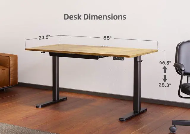Alt view image 3 of 6 - Electric Standing Desk with Drawers, 55x24 Inch Rustic Brown | Sturdy steel frame, supports up to 176 Lbs, waterproof desktop with wire holes, Quiet
