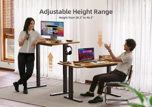 Alt view image 4 of 7 - Electric Standing Desk with Drawers, 48 x 24 Inches Rustic Brown | Sturdy steel frame supports 176 Lbs, 25.6 x 11.8 Inches plastic drawer with 11 Lbs capacity