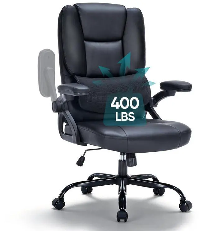 Main image of 400lbs Executive Office Chair wiht 3 Way Adjustable Armrest | High Back Computer Chair,Comfy Pu Leather Desk Chair with Flip-Up Armrests,Heavy Duty Ergonomic Chair