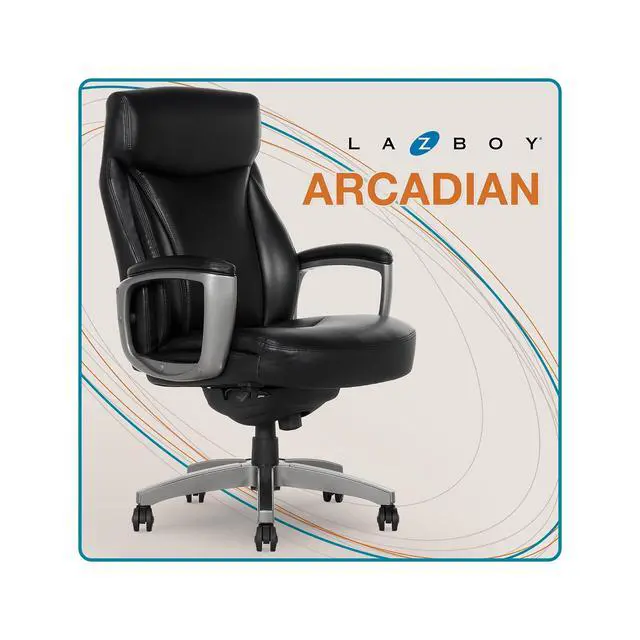 Alt view image 3 of 7 - La-Z-Boy Arcadian Ergonomic Executive Chair, Bonded Leather, Black, 29.5D x 28W x 43.25-46.25H inches, 275 lbs Weight Capacity