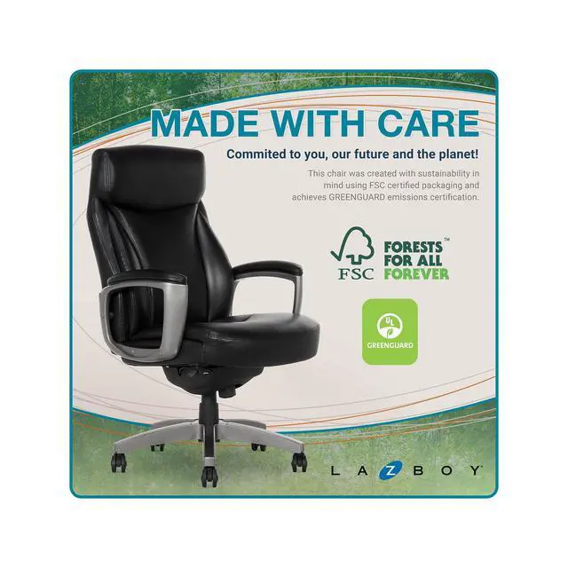 Alt view image 7 of 7 - La-Z-Boy Arcadian Ergonomic Executive Chair, Bonded Leather, Black, 29.5D x 28W x 43.25-46.25H inches, 275 lbs Weight Capacity
