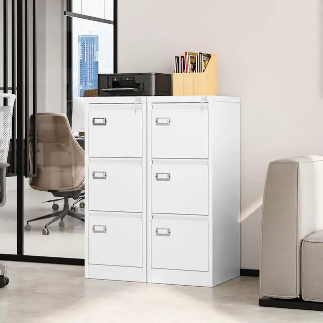 Alt view image 2 of 7 - Metal Vertical File Cabinet with LockNarrow Filing Cabinets Hanging Files Letter/Legal/A4 Size, Metal Storage Cabinet for Home Office, Assembly Required (White, 3-Drawer)