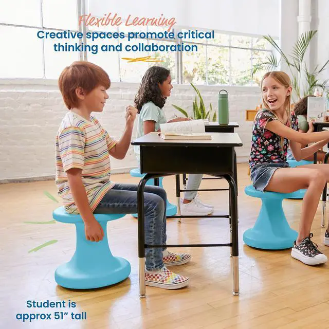 Alt view image 4 of 7 - Twist Active Wobble Stool, 14in Seat Height, Classroom Furniture, Cyan | UV-protected recyclable plastic, GREENGUARD Gold Certified, 6-8 years, 150 lb capacity, fully assembled, indoor/outdoor use