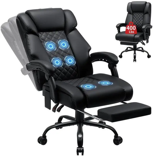 Main image of 400lbs Massage Office Chair with Foot Rest 6 Points Vibration,Black | Ergonomic Executive Office Chair Reclining High Back Computer Desk Chairs