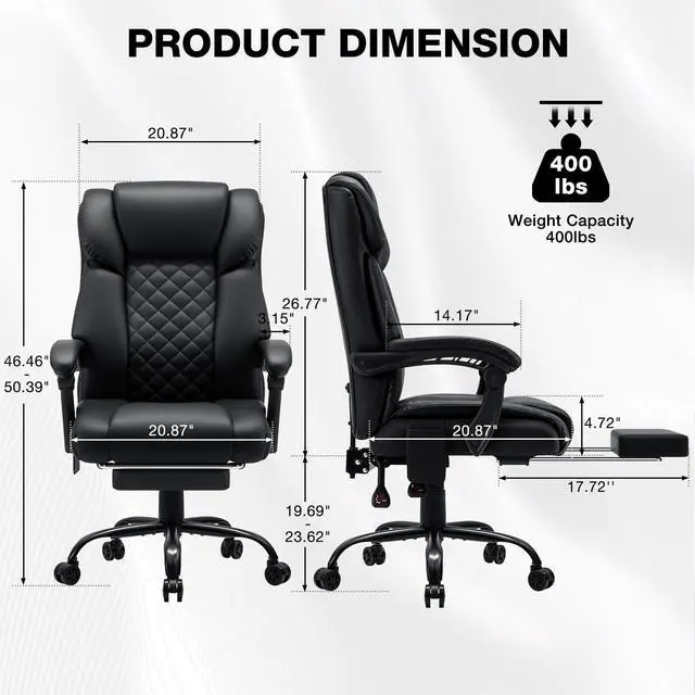 Alt view image 3 of 7 - 400lbs Massage Office Chair with Foot Rest 6 Points Vibration,Black | Ergonomic Executive Office Chair Reclining High Back Computer Desk Chairs