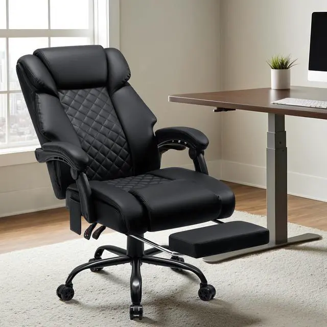 Alt view image 2 of 7 - 400lbs Massage Office Chair with Foot Rest 6 Points Vibration,Black | Ergonomic Executive Office Chair Reclining High Back Computer Desk Chairs