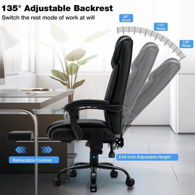 Alt view image 6 of 7 - 400lbs Massage Office Chair with Foot Rest 6 Points Vibration,Black | Ergonomic Executive Office Chair Reclining High Back Computer Desk Chairs