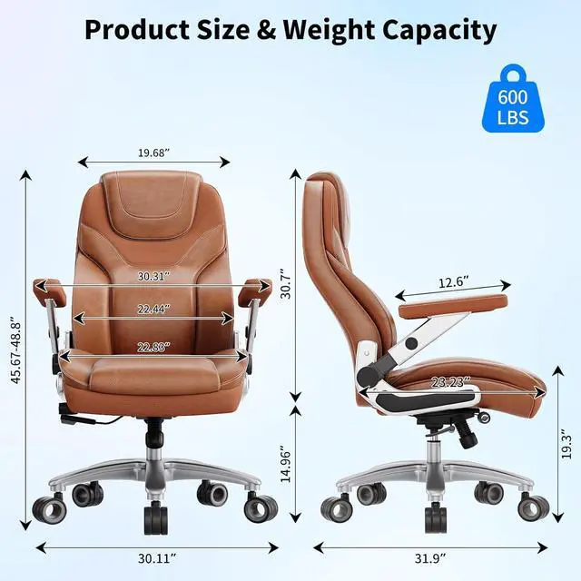 Alt view image 2 of 7 - Big and Tall Office Chair with 5D Arms, Fabric & PU Leather Heavy Duty Desk Chair, Adjustable Lumbar Support & Height, Tilt Function, High Back Ergonomic Executive Computer Chair