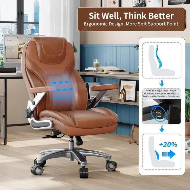 Alt view image 3 of 7 - Big and Tall Office Chair with 5D Arms, Fabric & PU Leather Heavy Duty Desk Chair, Adjustable Lumbar Support & Height, Tilt Function, High Back Ergonomic Executive Computer Chair