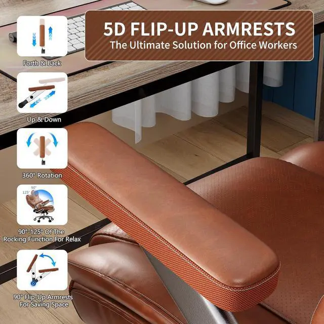 Alt view image 4 of 7 - Big and Tall Office Chair with 5D Arms, Fabric & PU Leather Heavy Duty Desk Chair, Adjustable Lumbar Support & Height, Tilt Function, High Back Ergonomic Executive Computer Chair