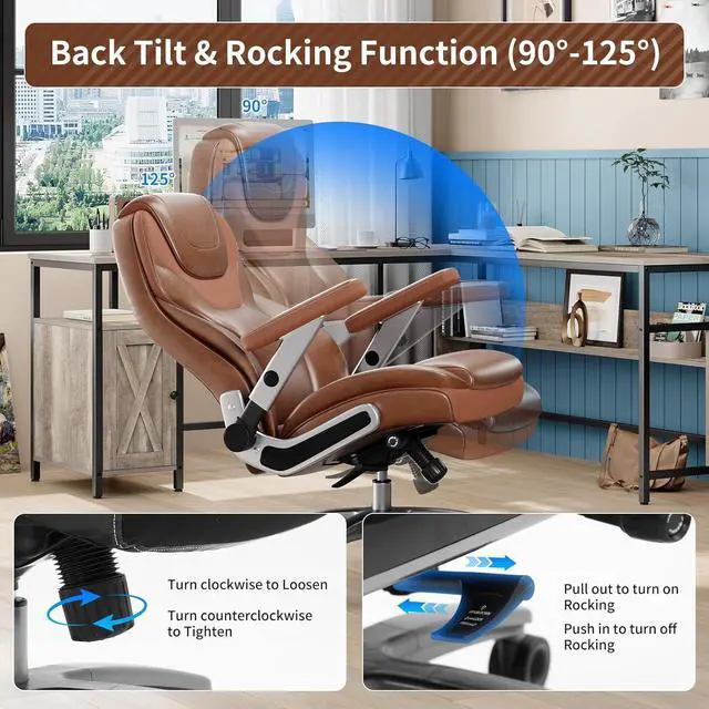 Alt view image 5 of 7 - Big and Tall Office Chair with 5D Arms, Fabric & PU Leather Heavy Duty Desk Chair, Adjustable Lumbar Support & Height, Tilt Function, High Back Ergonomic Executive Computer Chair