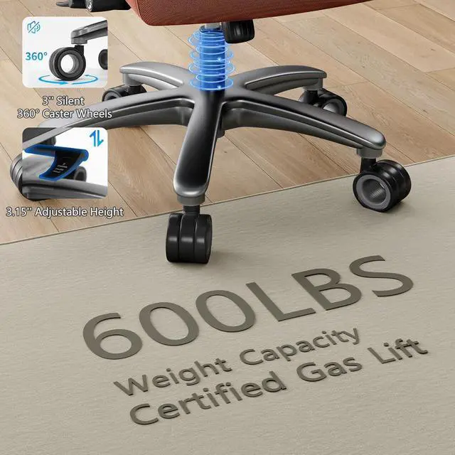 Alt view image 7 of 7 - Big and Tall Office Chair with 5D Arms, Fabric & PU Leather Heavy Duty Desk Chair, Adjustable Lumbar Support & Height, Tilt Function, High Back Ergonomic Executive Computer Chair