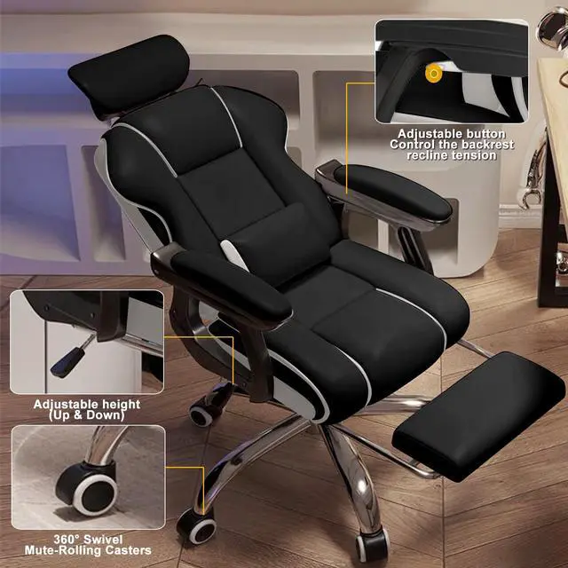 Alt view image 2 of 7 - Executive Office Chair Reclining with Footrest Ergonomic Computer Desk with Lumbar Support Big and Tall Home High Back Gaming Chair for Office Home Study