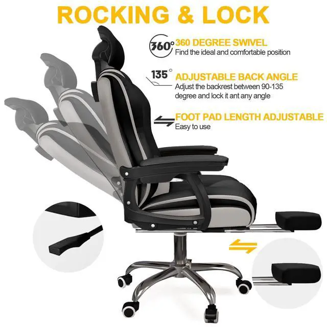 Alt view image 4 of 7 - Executive Office Chair Reclining with Footrest Ergonomic Computer Desk with Lumbar Support Big and Tall Home High Back Gaming Chair for Office Home Study
