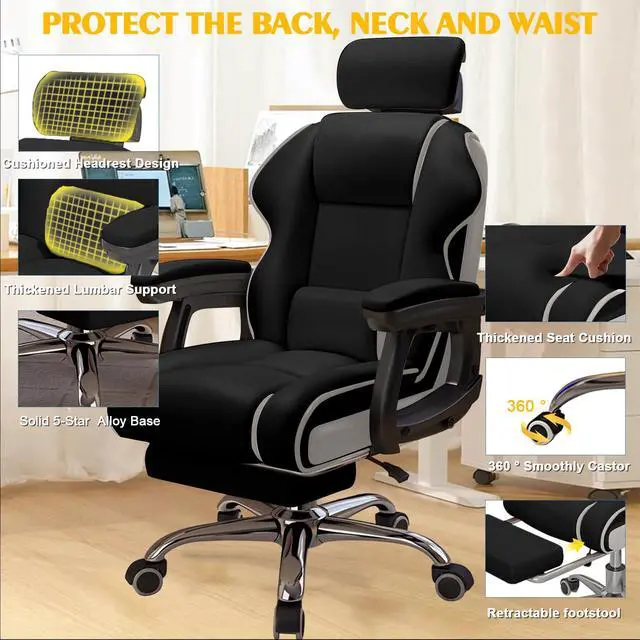 Alt view image 5 of 7 - Executive Office Chair Reclining with Footrest Ergonomic Computer Desk with Lumbar Support Big and Tall Home High Back Gaming Chair for Office Home Study