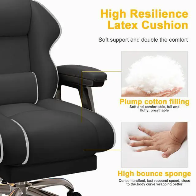 Alt view image 6 of 7 - Executive Office Chair Reclining with Footrest Ergonomic Computer Desk with Lumbar Support Big and Tall Home High Back Gaming Chair for Office Home Study