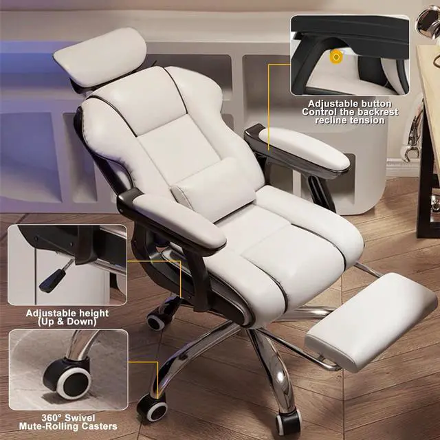 Alt view image 2 of 7 - Executive Office Chair Reclining with Footrest Ergonomic Computer Desk with Lumbar Support Big and Tall Home High Back Gaming Chair for Office Home Study