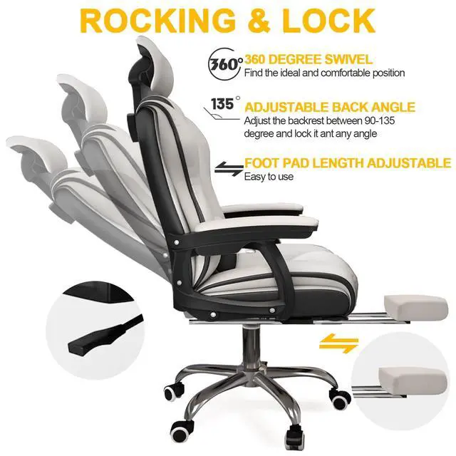 Alt view image 4 of 7 - Executive Office Chair Reclining with Footrest Ergonomic Computer Desk with Lumbar Support Big and Tall Home High Back Gaming Chair for Office Home Study