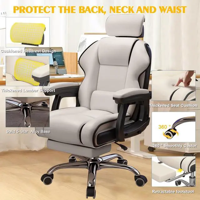 Alt view image 5 of 7 - Executive Office Chair Reclining with Footrest Ergonomic Computer Desk with Lumbar Support Big and Tall Home High Back Gaming Chair for Office Home Study
