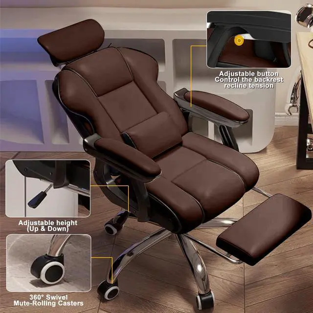 Alt view image 2 of 7 - Executive Office Chair Reclining with Footrest Ergonomic Computer Desk with Lumbar Support Big and Tall Home High Back Gaming Chair for Office Home Study