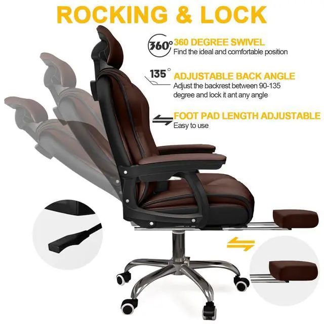 Alt view image 4 of 7 - Executive Office Chair Reclining with Footrest Ergonomic Computer Desk with Lumbar Support Big and Tall Home High Back Gaming Chair for Office Home Study