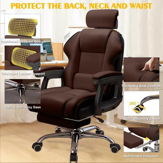 Alt view image 5 of 7 - Executive Office Chair Reclining with Footrest Ergonomic Computer Desk with Lumbar Support Big and Tall Home High Back Gaming Chair for Office Home Study