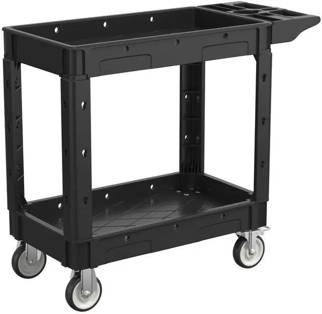 Main image of Utility Rolling Storage Cart, 40 x 17 Inch, 1000 Lbs Capacity, Black | Tool Cart with 360° Swivel Wheels, 2 Shelf Work Cart with Sturdy Platform, for Warehouse, Grocery, Cleaning, Garage