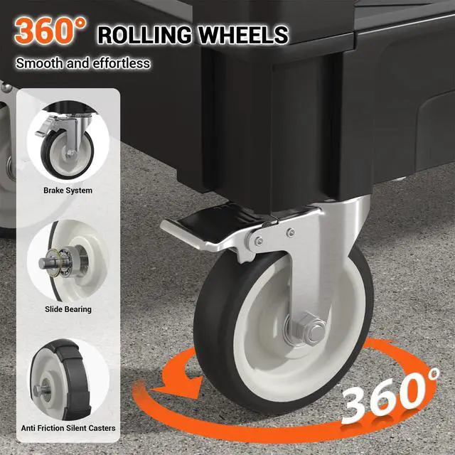 Alt view image 2 of 7 - Utility Rolling Storage Cart, 40 x 17 Inch, 1000 Lbs Capacity, Black | Tool Cart with 360° Swivel Wheels, 2 Shelf Work Cart with Sturdy Platform, for Warehouse, Grocery, Cleaning, Garage