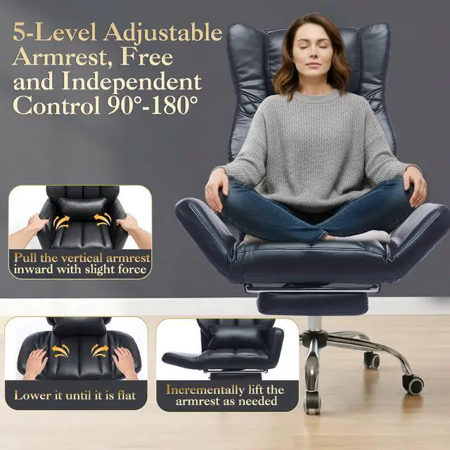 Alt view image 3 of 6 - High Back Criss Cross Office Chair with Foot Rest & Flip Armrests | Big and Tall Criss Cross Gaming Chair, PU Leather Ergonomic Home office Computer Desk Chair, 155°Reclining with Lumbar Pillow