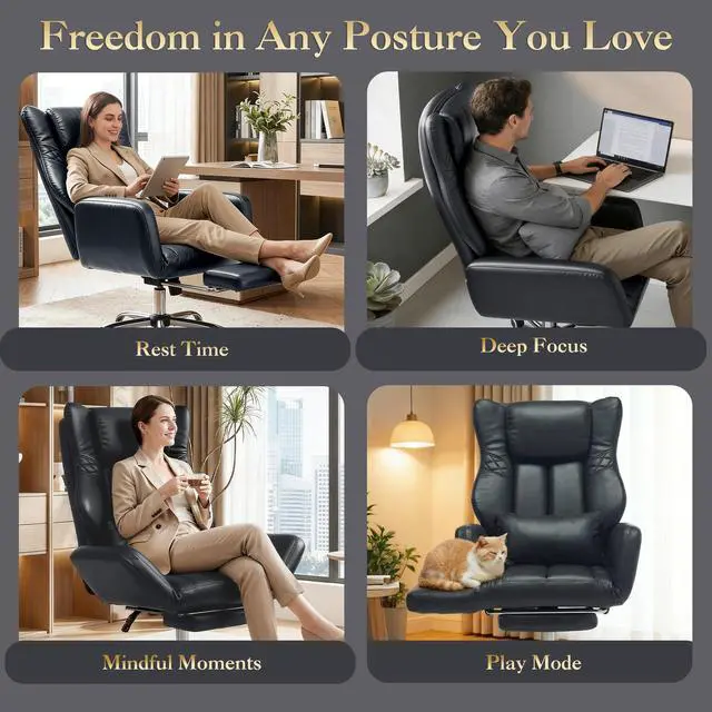 Alt view image 5 of 6 - High Back Criss Cross Office Chair with Foot Rest & Flip Armrests | Big and Tall Criss Cross Gaming Chair, PU Leather Ergonomic Home office Computer Desk Chair, 155°Reclining with Lumbar Pillow