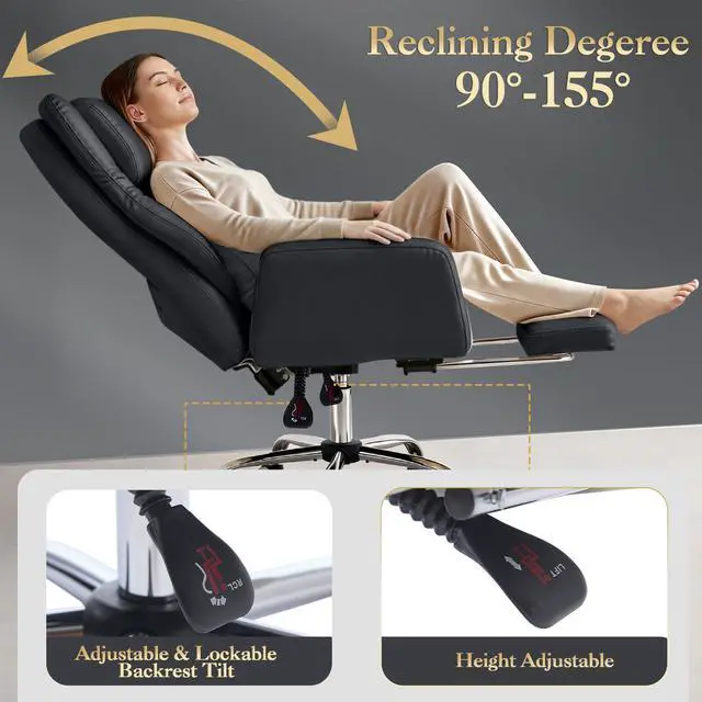 Alt view image 4 of 6 - High Back Criss Cross Office Chair with Foot Rest & Flip Armrests | Big and Tall Criss Cross Gaming Chair, PU Leather Ergonomic Home office Computer Desk Chair, 155°Reclining with Lumbar Pillow