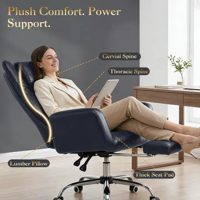 Alt view image 6 of 6 - High Back Criss Cross Office Chair with Foot Rest & Flip Armrests | Big and Tall Criss Cross Gaming Chair, PU Leather Ergonomic Home office Computer Desk Chair, 155°Reclining with Lumbar Pillow