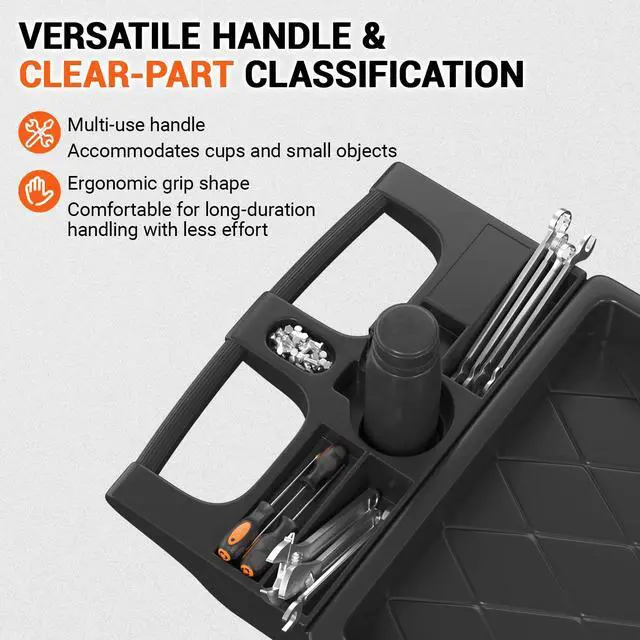 Alt view image 6 of 7 - Utility Rolling Storage Cart, 40 x 17 Inch, 1000 Lbs Capacity, Black | Tool Cart with 360° Swivel Wheels, 2 Shelf Work Cart with Sturdy Platform, for Warehouse, Grocery, Cleaning, Garage