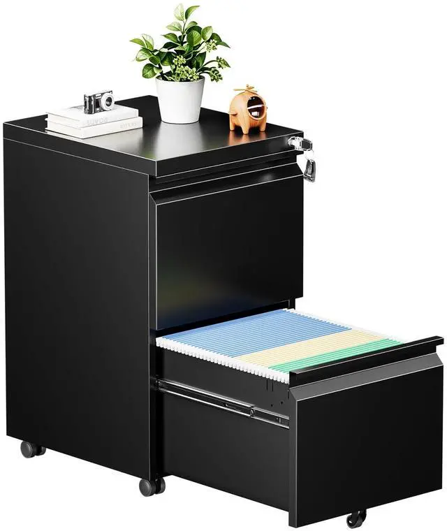 Main image of 2 Drawer Mobile File Cabinet with Lock, Fully Assembled | Under Desk Metal Filing Cabinet for Home Office Organization, Fits Letter/Legal/A4