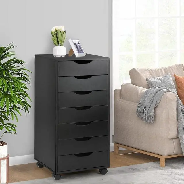 Alt view image 4 of 7 - 7 Drawer File Cabinet with Wheels, Mobile Wood Storage Cabinet for Home Office, Rolling Drawer Organizer for Office Supplies, Printer Stand, Black