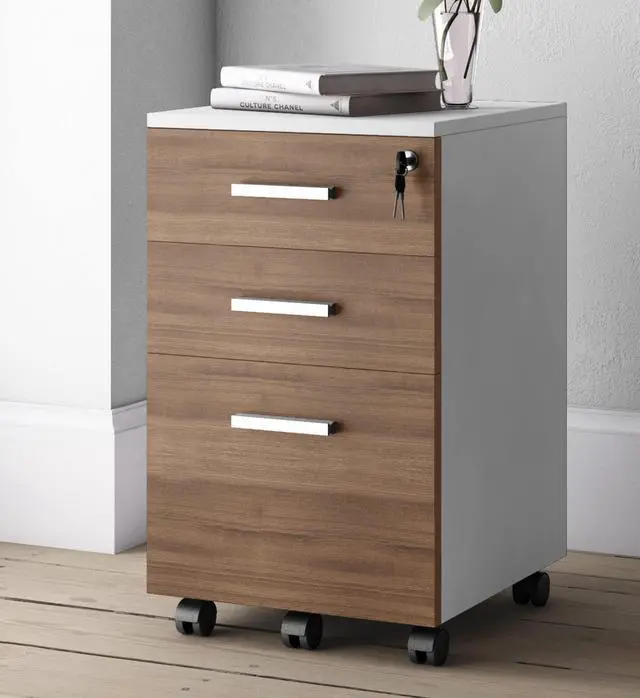Main image of Crafts and Comfort Lazio File Cabinet, Walnut and White | Modern Design, 3 Drawer Rolling, Locking with Lock, For Home Office, Under Desk