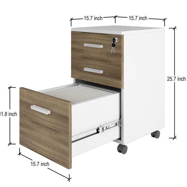 Alt view image 2 of 7 - Crafts and Comfort Lazio File Cabinet, Walnut and White | Modern Design, 3 Drawer Rolling, Locking with Lock, For Home Office, Under Desk